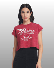 Womens Crop TOP Cotton Printed Tshirt - RIDERS BUGUNDY