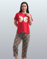 Women's Cotton Printed T-Shirt & Pajama Set | Comfortable Nightwear - BUTTERFLY