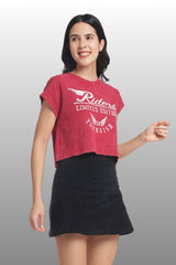 Womens Crop TOP Cotton Printed Tshirt - RIDERS BUGUNDY