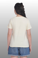 Womens Regular Fit Cotton Printed Tshirt - CALIFORNIA-CREAM