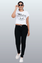 Womens Crop TOP Cotton Printed Tshirt - YOUNGISH WHITE