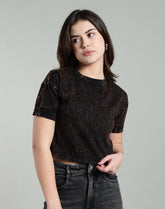 Womens Crop TOP Acid wash cotton Tshirt - Black