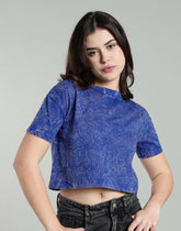 Womens Crop TOP Acid wash cotton Tshirt - ROYAL BLUE