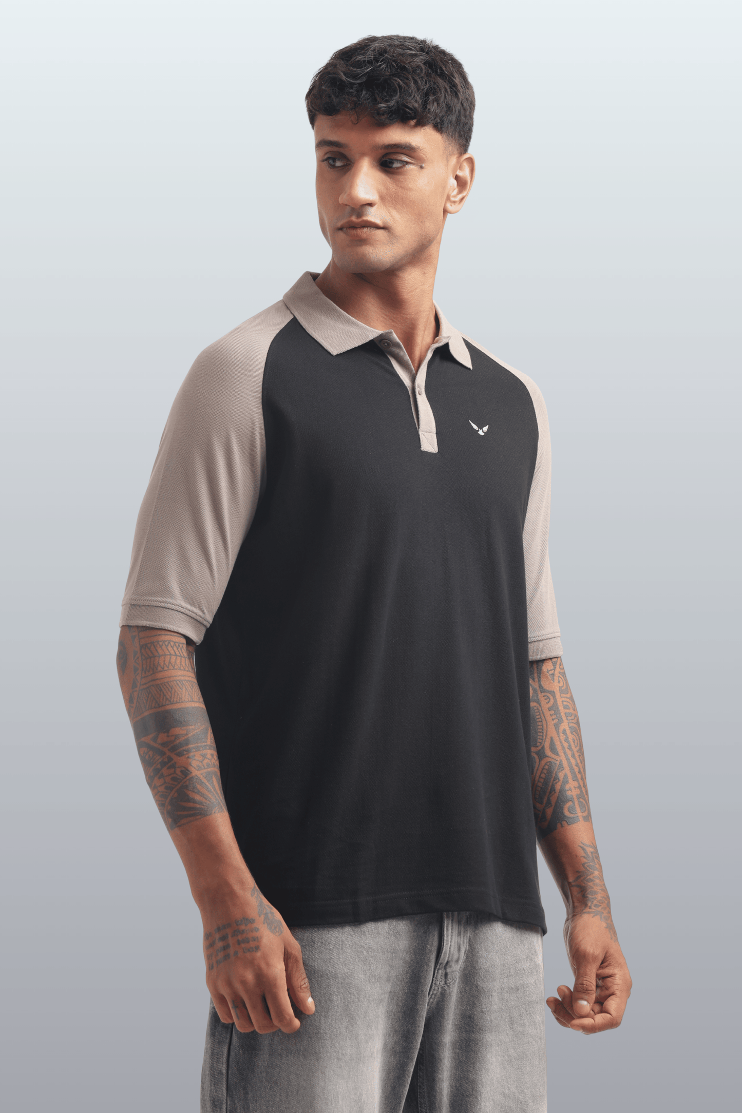 Men's Reglon Sleeve Cotton Rich Polo T-Shirt - BLACK