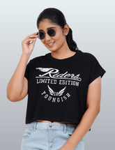 Womens Crop TOP Cotton Printed Tshirt - YOUNGISH BLACK