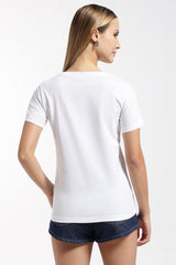 Womens Regular Fit Cotton Printed Tshirt - Dear-WHITE