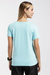 Womens Regular Fit Cotton Printed Tshirt - POSITIVE- ICE BLUE