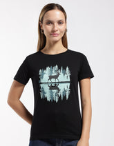 Womens Regular Fit Cotton Printed Tshirt - Dear-BLACK
