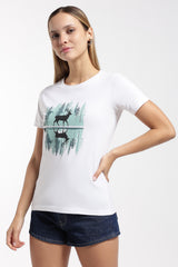 Womens Regular Fit Cotton Printed Tshirt - Dear-WHITE