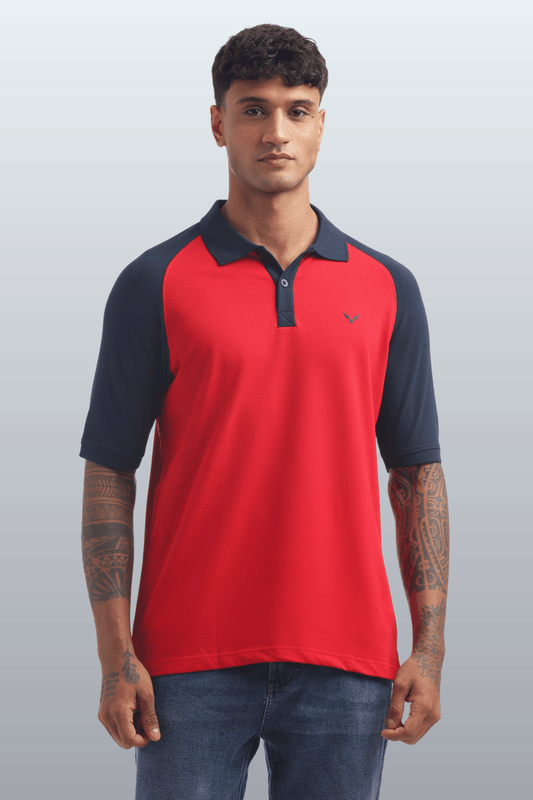 Men's Reglon Sleeve Cotton Rich Polo T-Shirt - RED