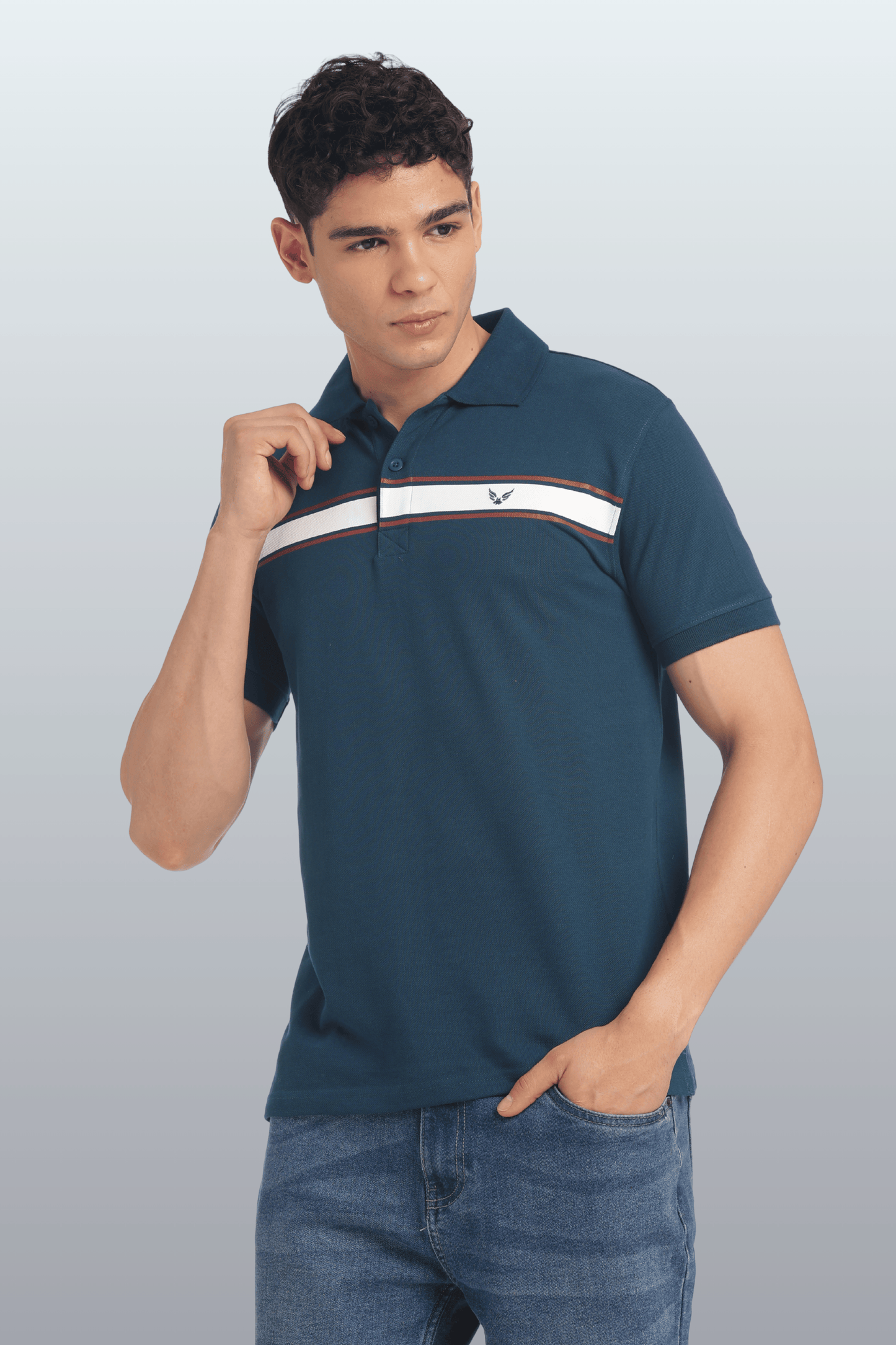Men's Cotton Rich Polo T Shirt Regular Fit - PEACOCK STRIPE PRINT
