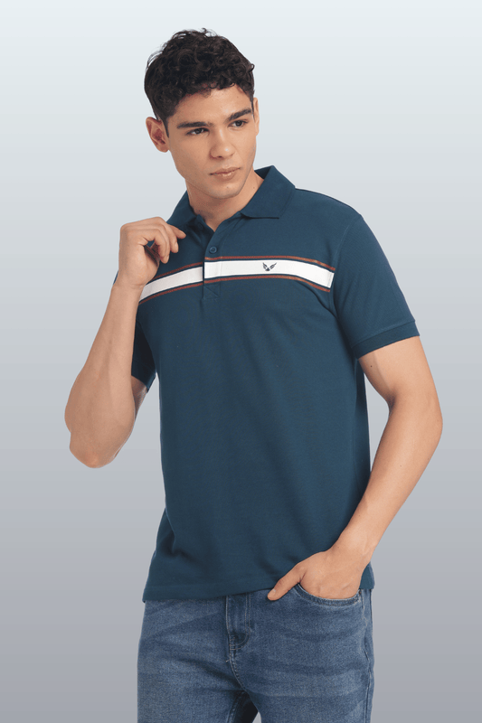 Men's Cotton Rich Polo T Shirt Regular Fit - PEACOCK STRIPE PRINT