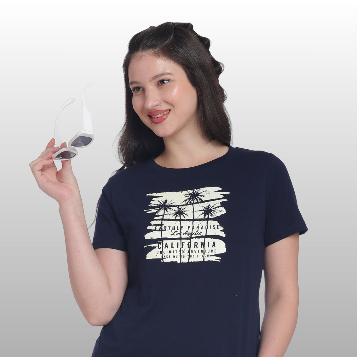 Womens Regular Fit Cotton Printed Tshirt - CALIFORNIA-NAVY