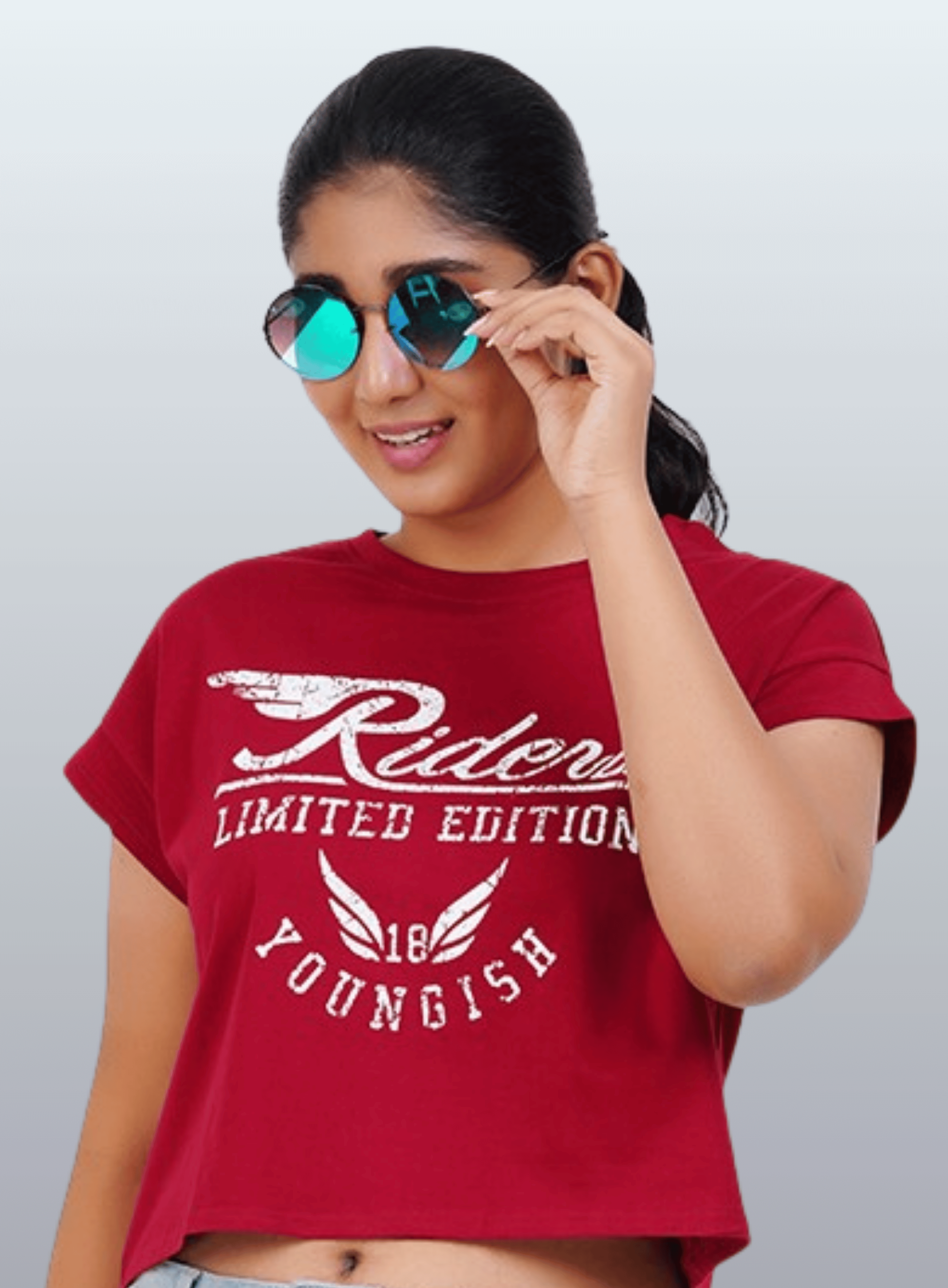 Womens Crop TOP Cotton Printed Tshirt - YOUNGISH BURGUNDY