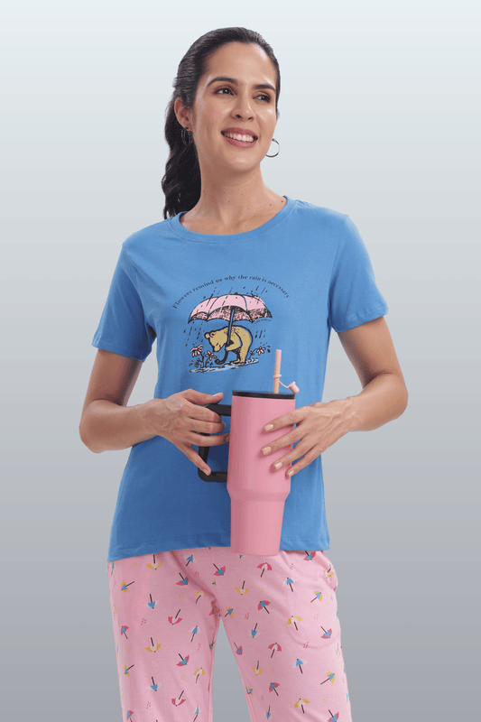 Women's Cotton Printed T-Shirt & Pajama Set | Comfortable Nightwear - UMBRELLA