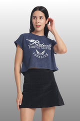 Womens Crop TOP Cotton Printed Tshirt - RIDERS NAVY