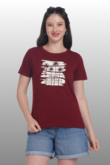 Womens Regular Fit Cotton Printed Tshirt - CALIFORNIA-MAROON