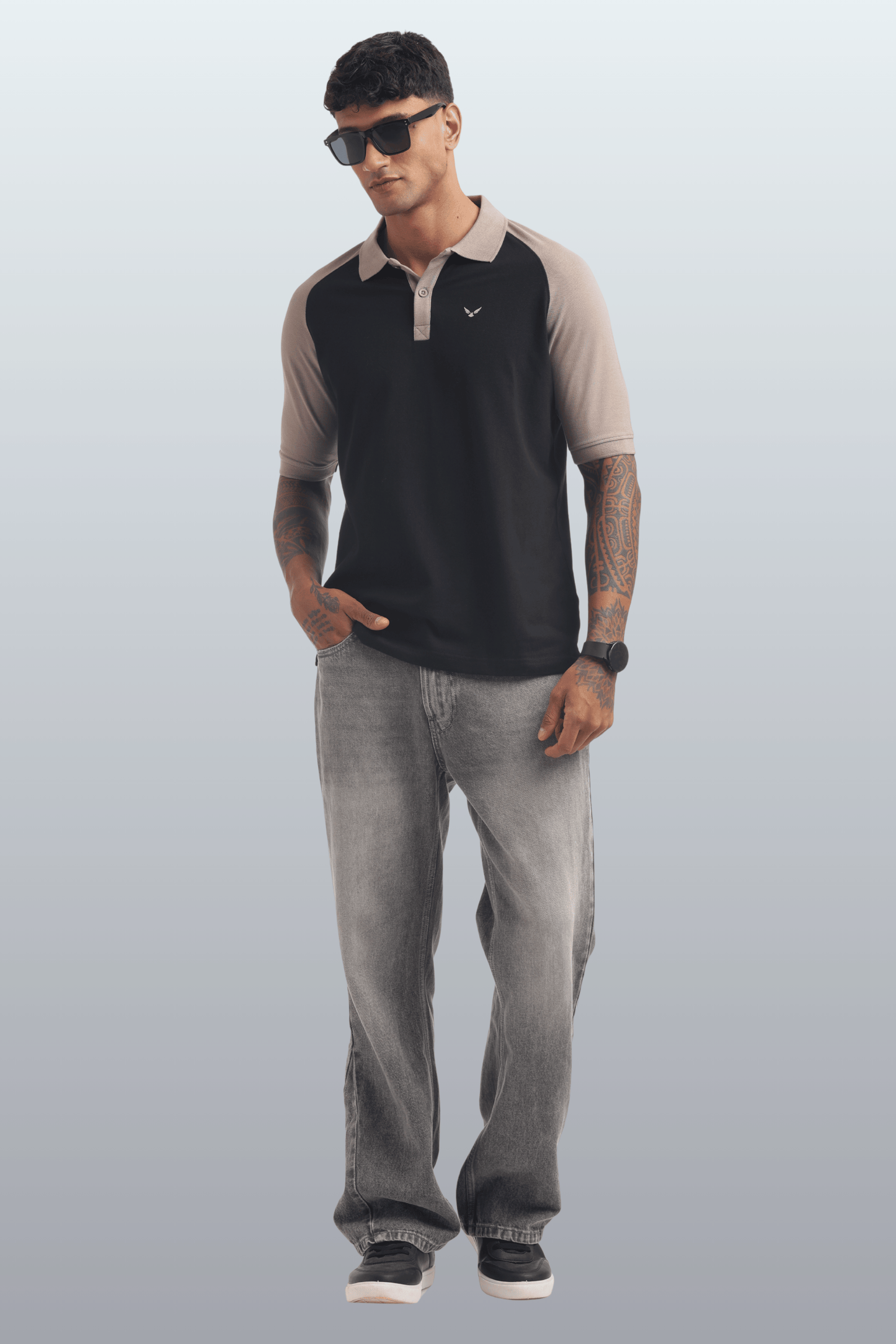 Men's Reglon Sleeve Cotton Rich Polo T-Shirt - BLACK