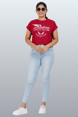 Womens Crop TOP Cotton Printed Tshirt - YOUNGISH BURGUNDY