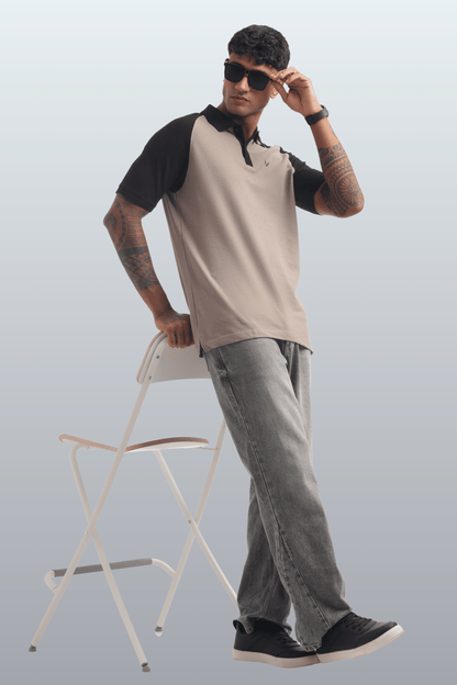 Men's Reglon Sleeve Cotton Rich Polo T-Shirt - BEIGE