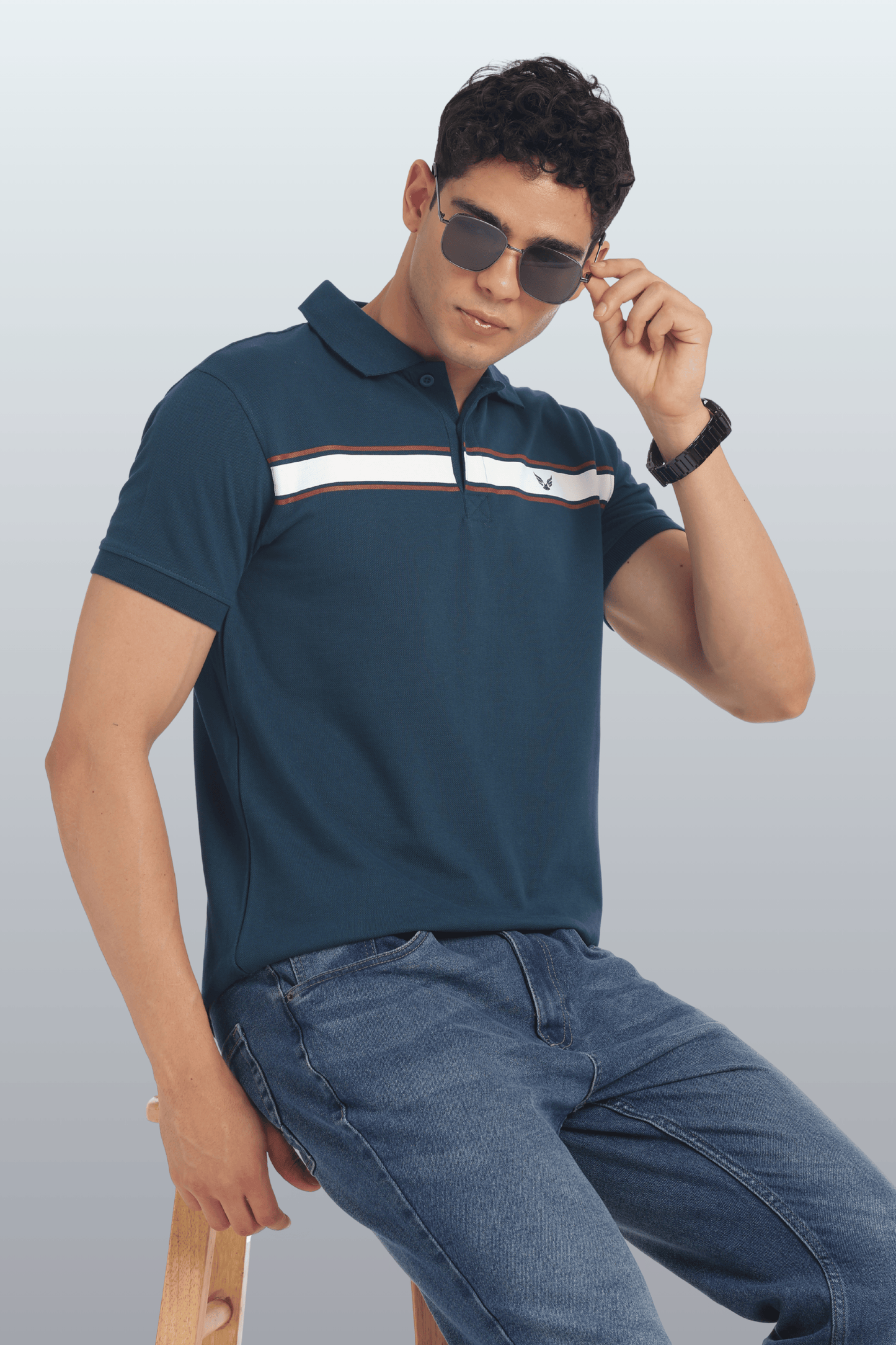 Men's Cotton Rich Polo T Shirt Regular Fit - PEACOCK STRIPE PRINT