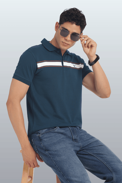 Men's Cotton Rich Polo T Shirt Regular Fit - PEACOCK STRIPE PRINT