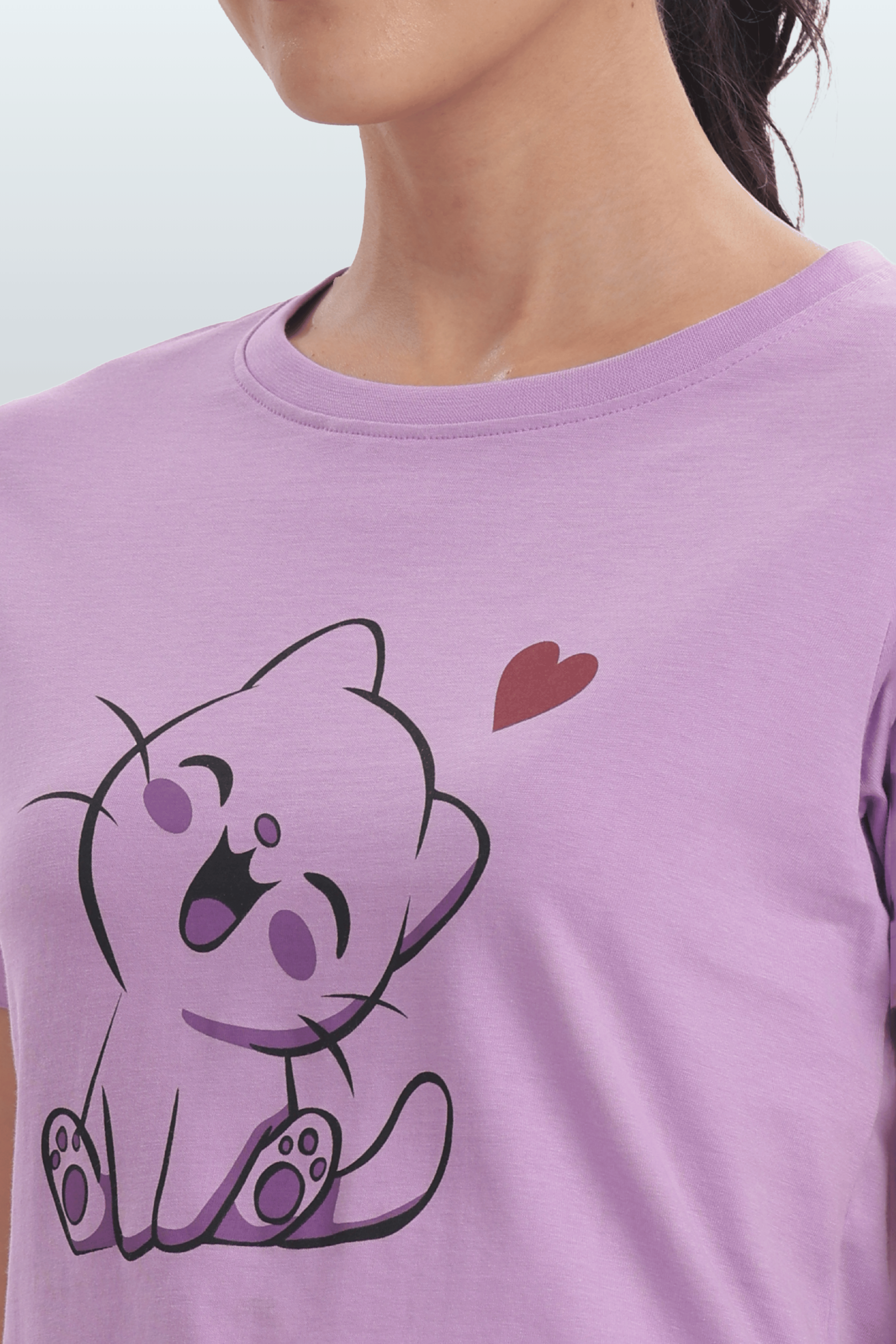 Women's Cotton Printed T-Shirt & Pajama Set | Comfortable Nightwear-CAT LOVE