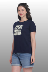 Womens Regular Fit Cotton Printed Tshirt - CALIFORNIA-NAVY