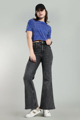 Womens Crop TOP Acid wash cotton Tshirt - ROYAL BLUE