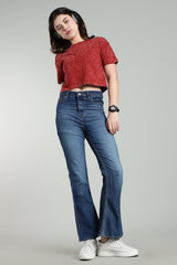 Womens Crop TOP Acid wash cotton Tshirt - RUST