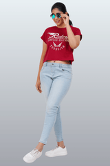 Womens Crop TOP Cotton Printed Tshirt - YOUNGISH BURGUNDY