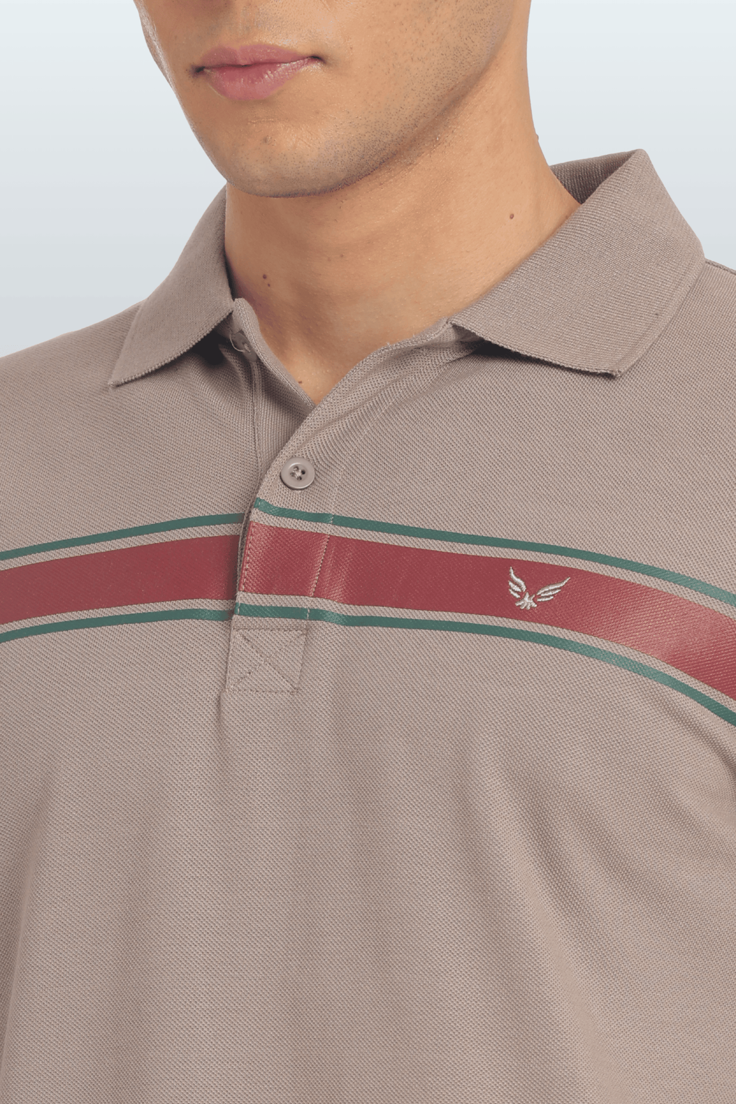 Men's Cotton Rich Polo T Shirt Regular Fit - BEIGE STRIPE PRINT