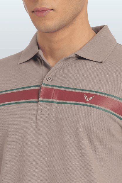 Men's Cotton Rich Polo T Shirt Regular Fit - BEIGE STRIPE PRINT