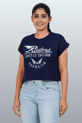 Womens Crop TOP Cotton Printed Tshirt - YOUNGISH NAVY