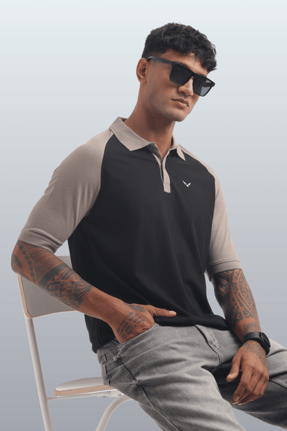 Men's Reglon Sleeve Cotton Rich Polo T-Shirt - BLACK