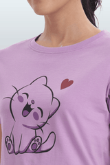 Women's Cotton Printed T-Shirt & Pajama Set | Comfortable Nightwear-CAT LOVE