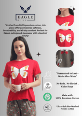 Women's Cotton Printed T-Shirt & Pajama Set | Comfortable Nightwear - BUTTERFLY