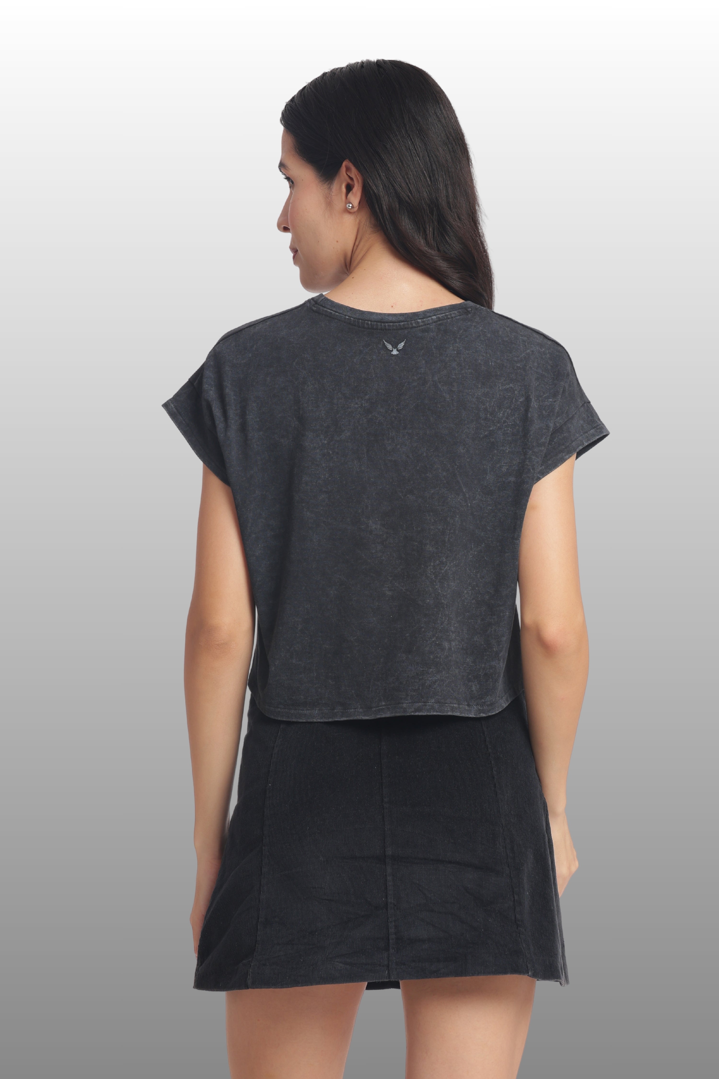 Womens Crop TOP Cotton Printed Tshirt - RIDERS BLACK