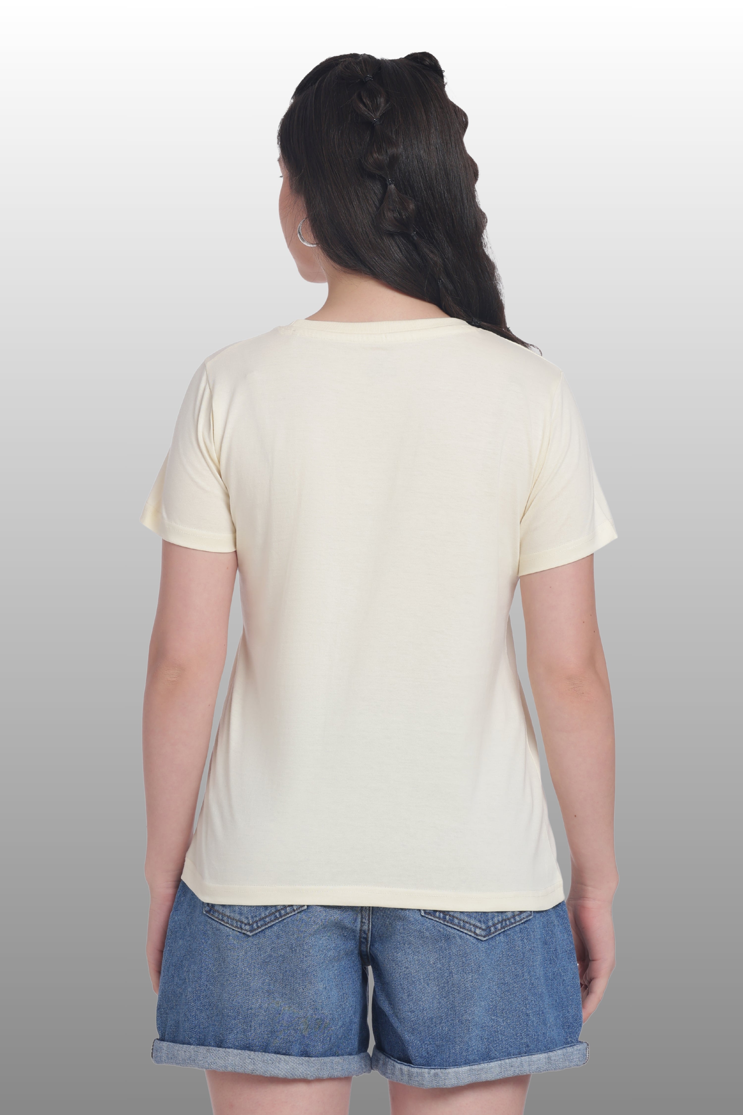 Womens Regular Fit Cotton Printed Tshirt - CALIFORNIA-CREAM