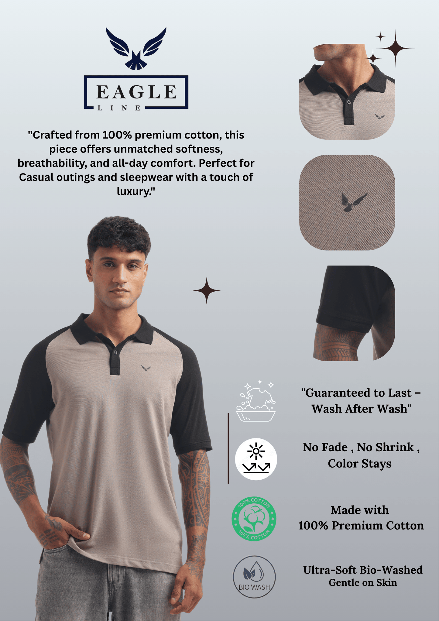 Men's Reglon Sleeve Cotton Rich Polo T-Shirt - BEIGE