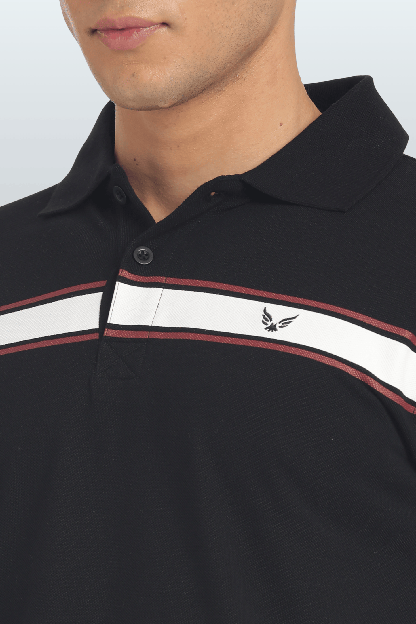Men's Cotton Rich Polo T Shirt Regular Fit - BLACK STRIPE PRINT