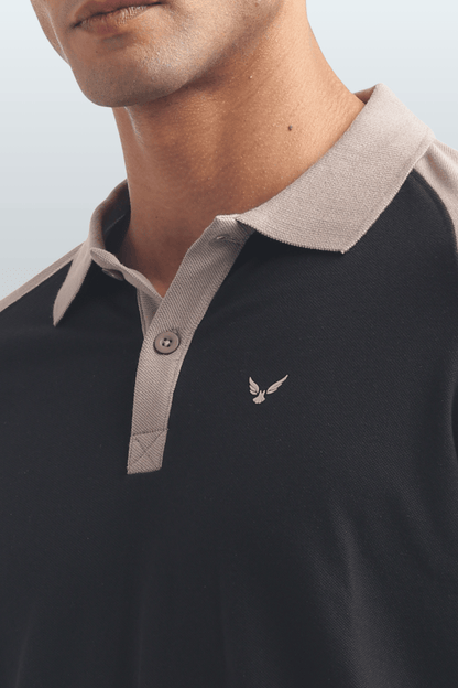 Men's Reglon Sleeve Cotton Rich Polo T-Shirt - BLACK