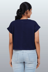 Womens Crop TOP Cotton Printed Tshirt - YOUNGISH NAVY