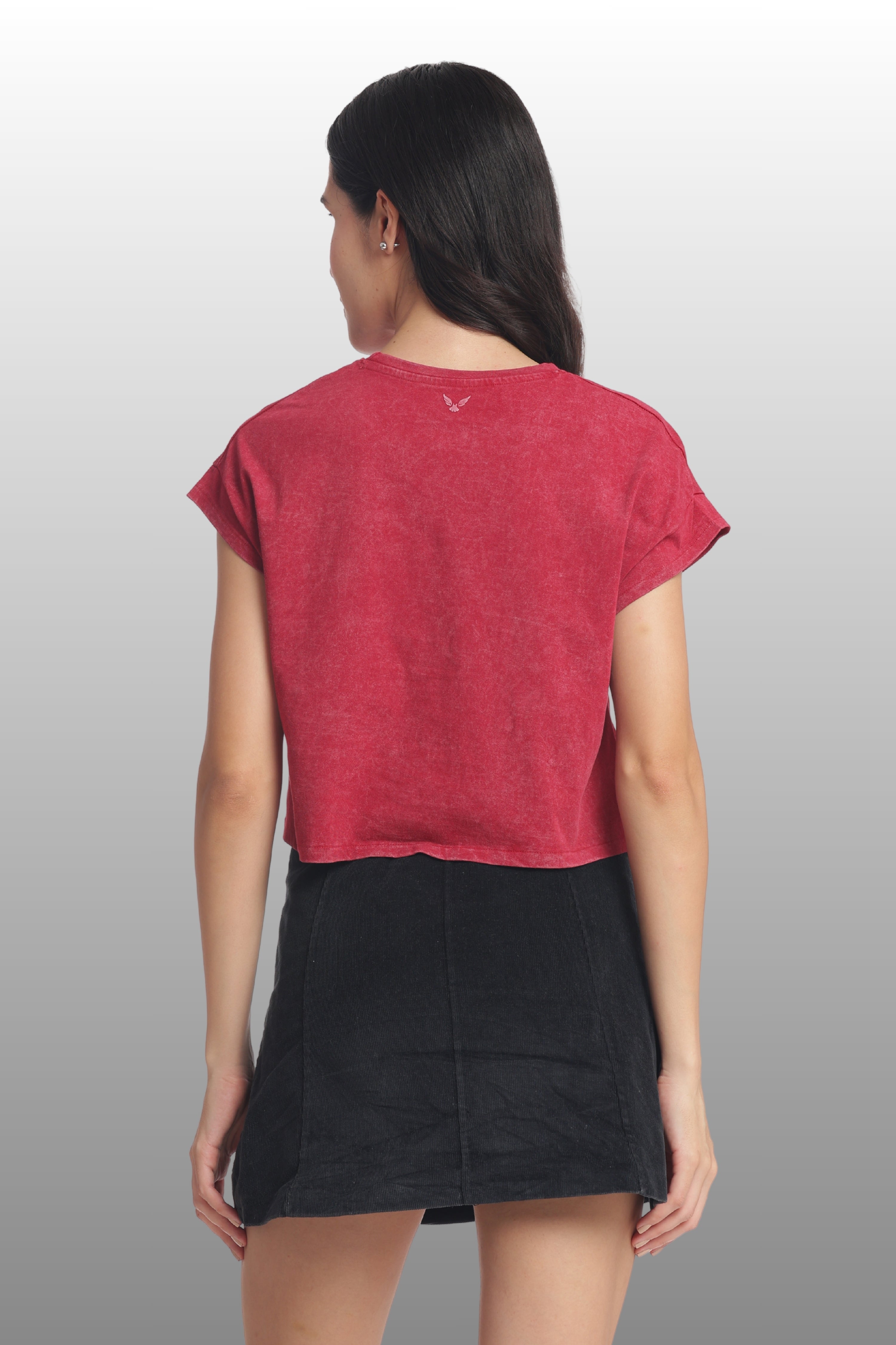 Womens Crop TOP Cotton Printed Tshirt - RIDERS BUGUNDY