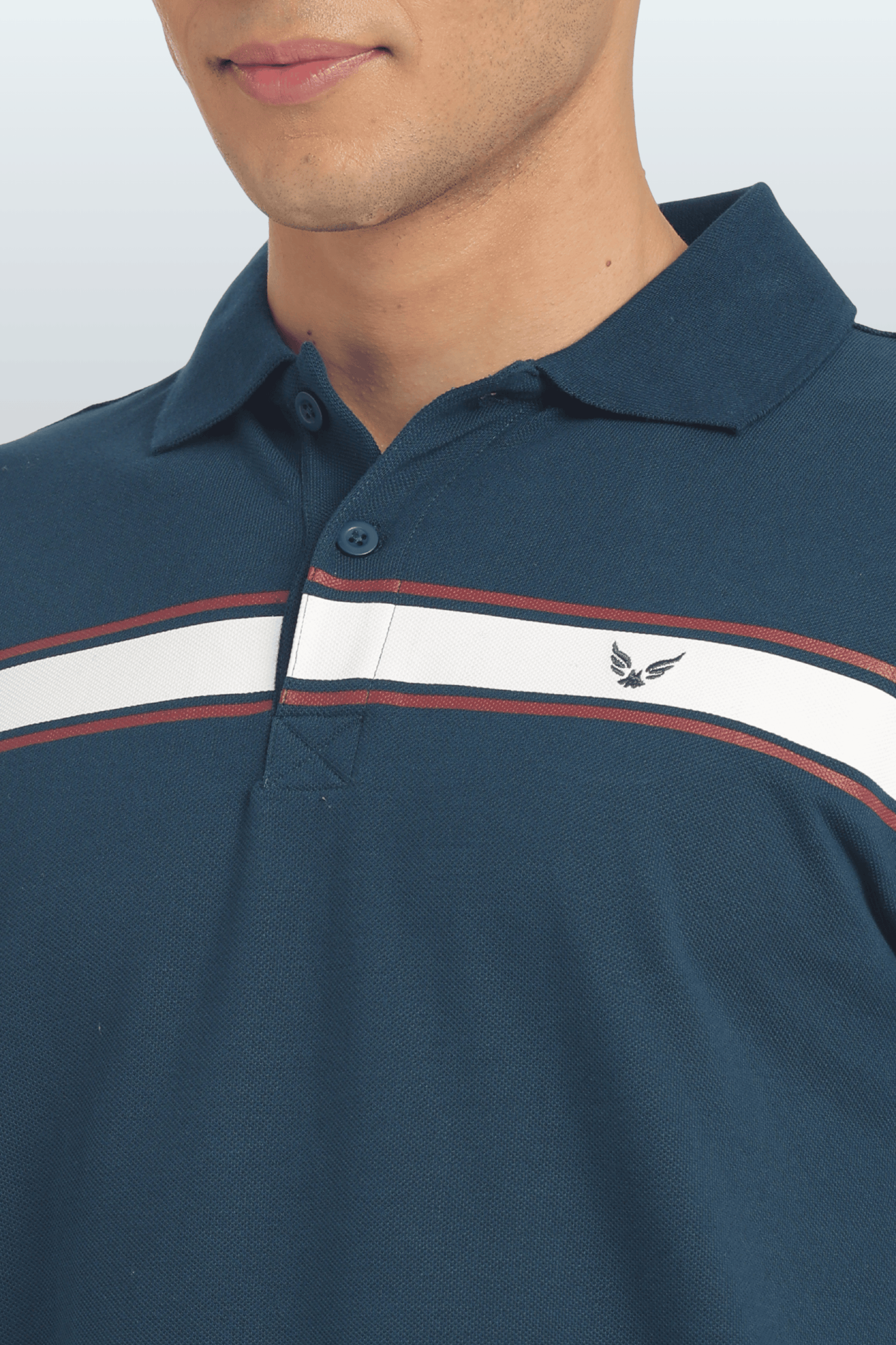 Men's Cotton Rich Polo T Shirt Regular Fit - PEACOCK STRIPE PRINT