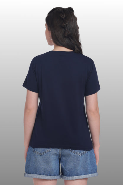 Womens Regular Fit Cotton Printed Tshirt - CALIFORNIA-NAVY