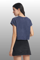Womens Crop TOP Cotton Printed Tshirt - RIDERS NAVY