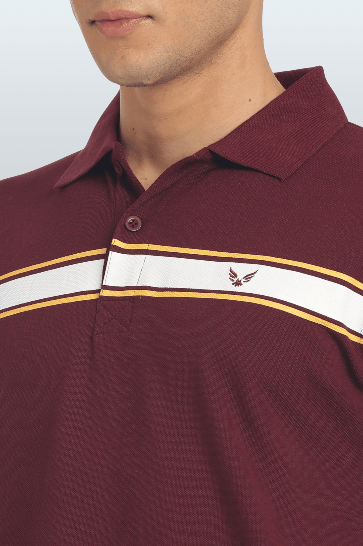 Men's Cotton Rich Polo T Shirt Regular Fit - MAROON STRIPE PRINT