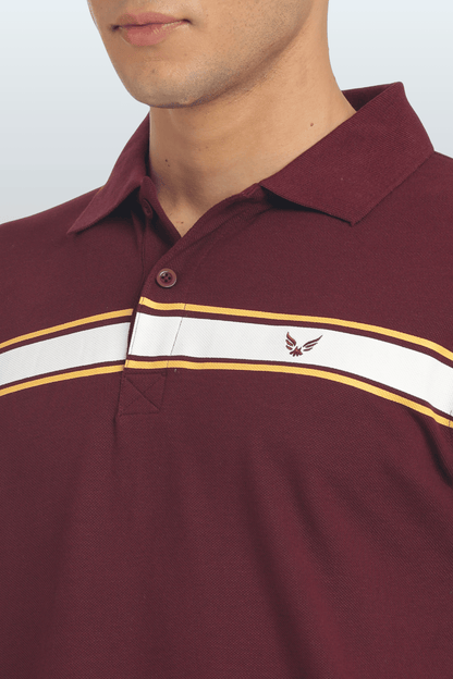 Men's Cotton Rich Polo T Shirt Regular Fit - MAROON STRIPE PRINT