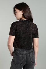 Womens Crop TOP Acid wash cotton Tshirt - Black